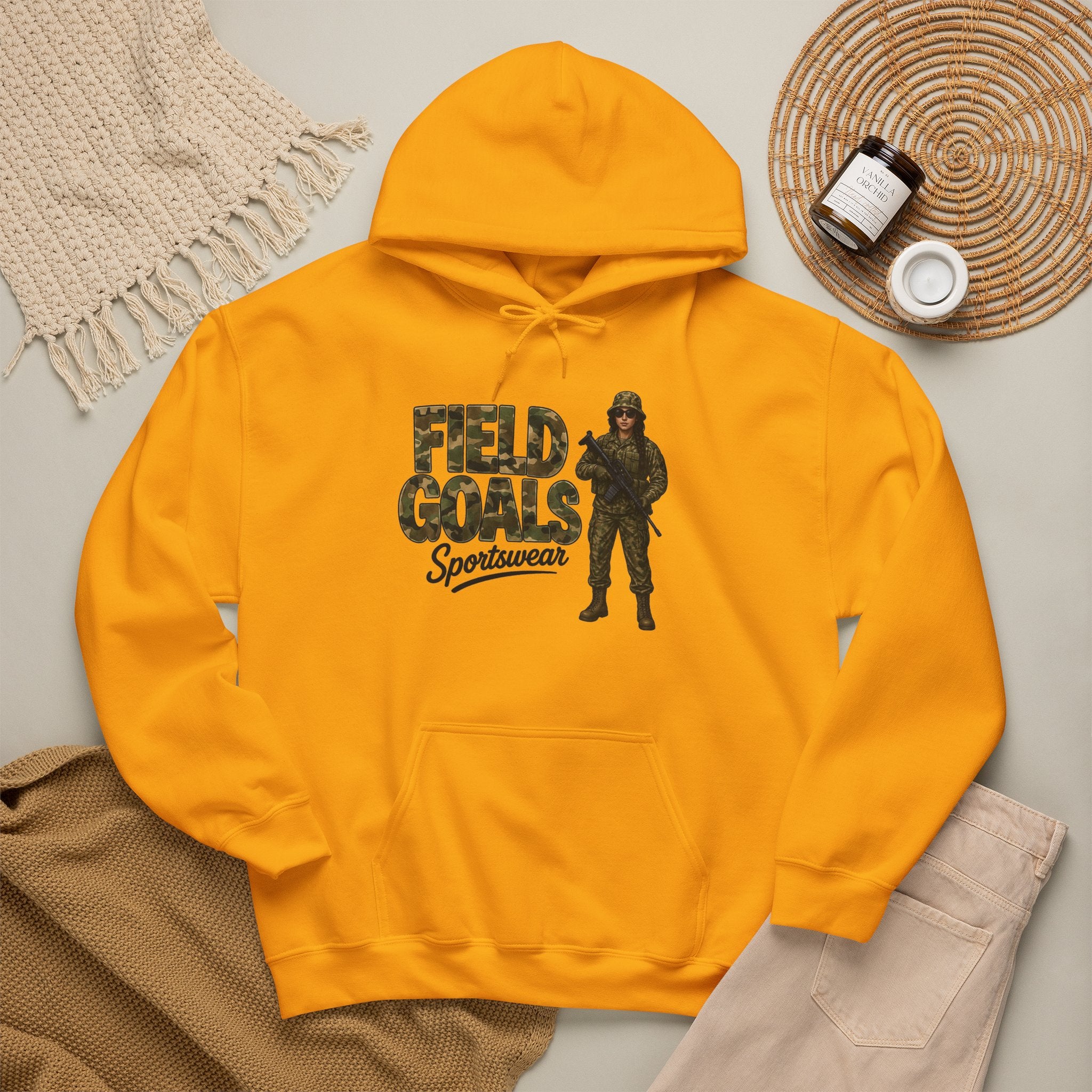 Field Goals Sportswear Hoodie — Military Camo Graphic Hooded Sweatshirt