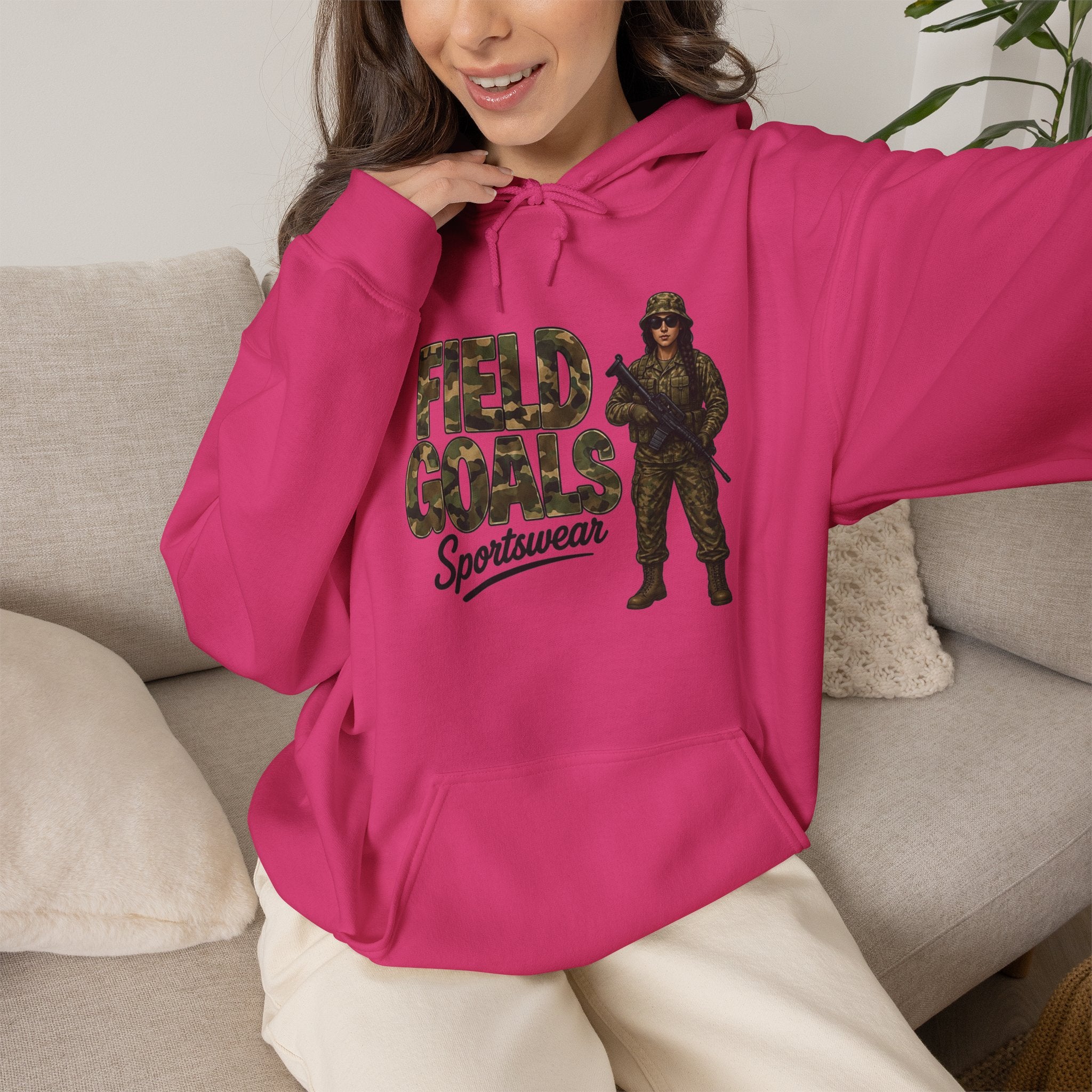 Field Goals Sportswear Hoodie — Military Camo Graphic Hooded Sweatshirt