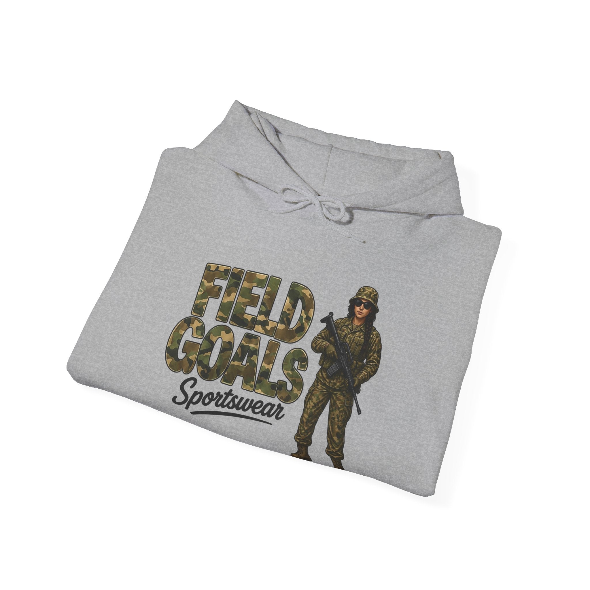 Field Goals Sportswear Hoodie — Military Camo Graphic Hooded Sweatshirt