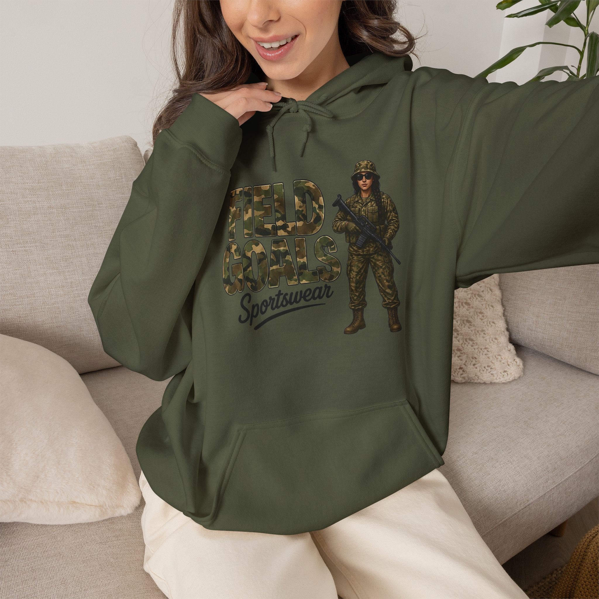 Field Goals Sportswear Hoodie — Military Camo Graphic Hooded Sweatshirt