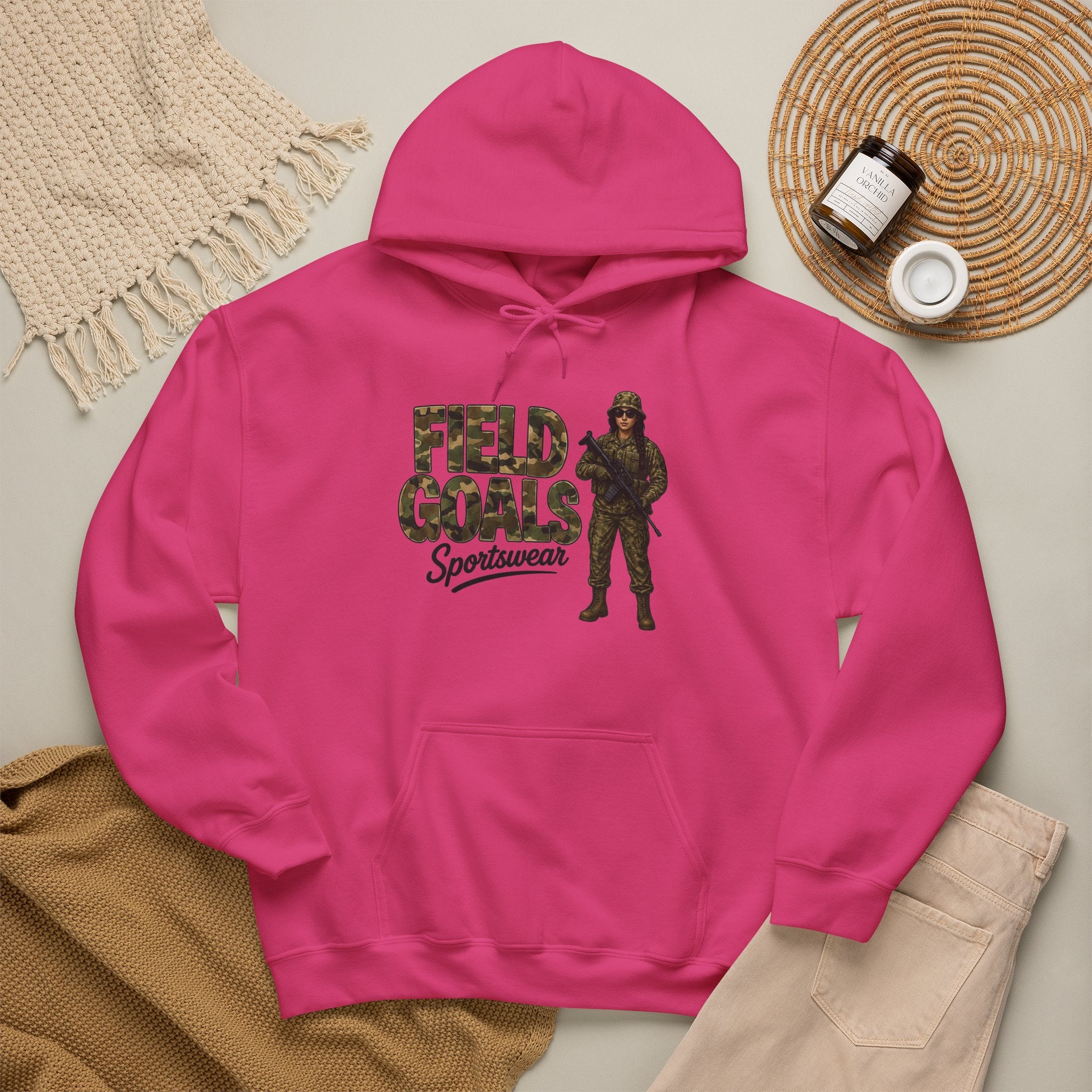 Field Goals Sportswear Hoodie — Military Camo Graphic Hooded Sweatshirt