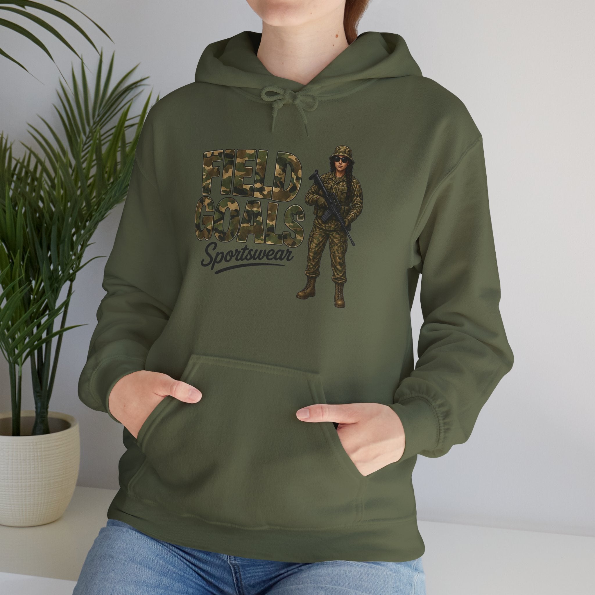 Field Goals Sportswear Hoodie — Military Camo Graphic Hooded Sweatshirt