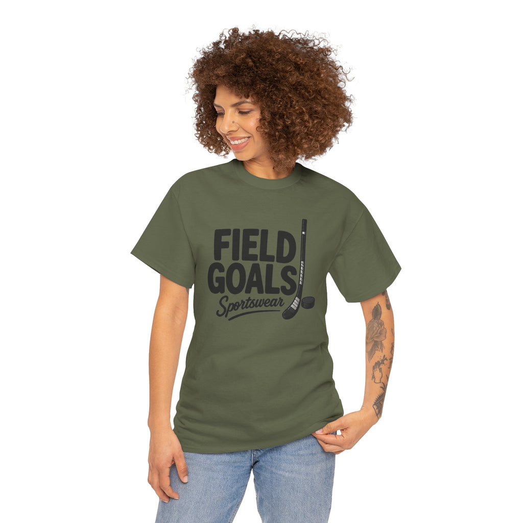 Field Goals Sportswear T-Shirt — Hockey Stick & Puck Graphic Tee