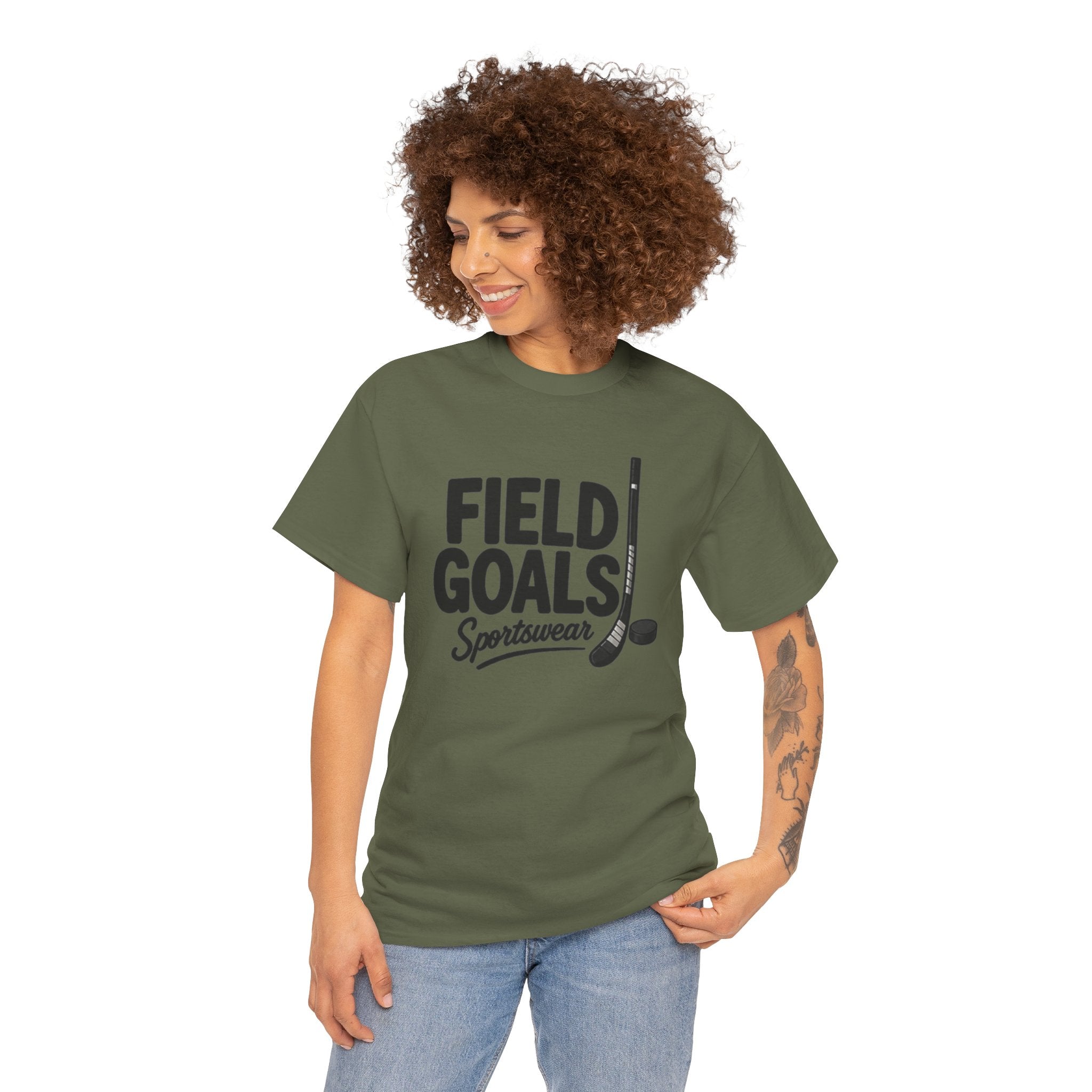 Field Goals Sportswear T-Shirt — Hockey Stick & Puck Graphic Tee