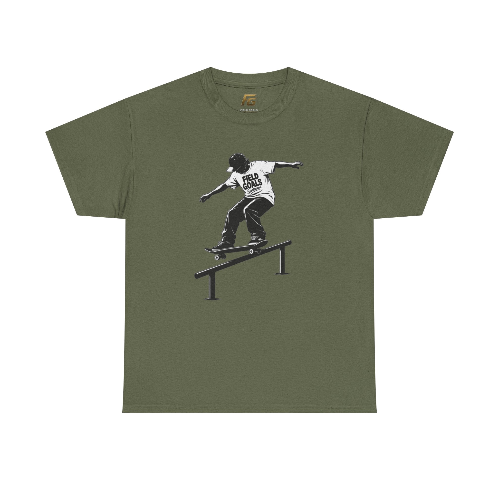Field Goals Sportswear Skateboard Rail Grind Tee — Black Skate Silhouette Shirt