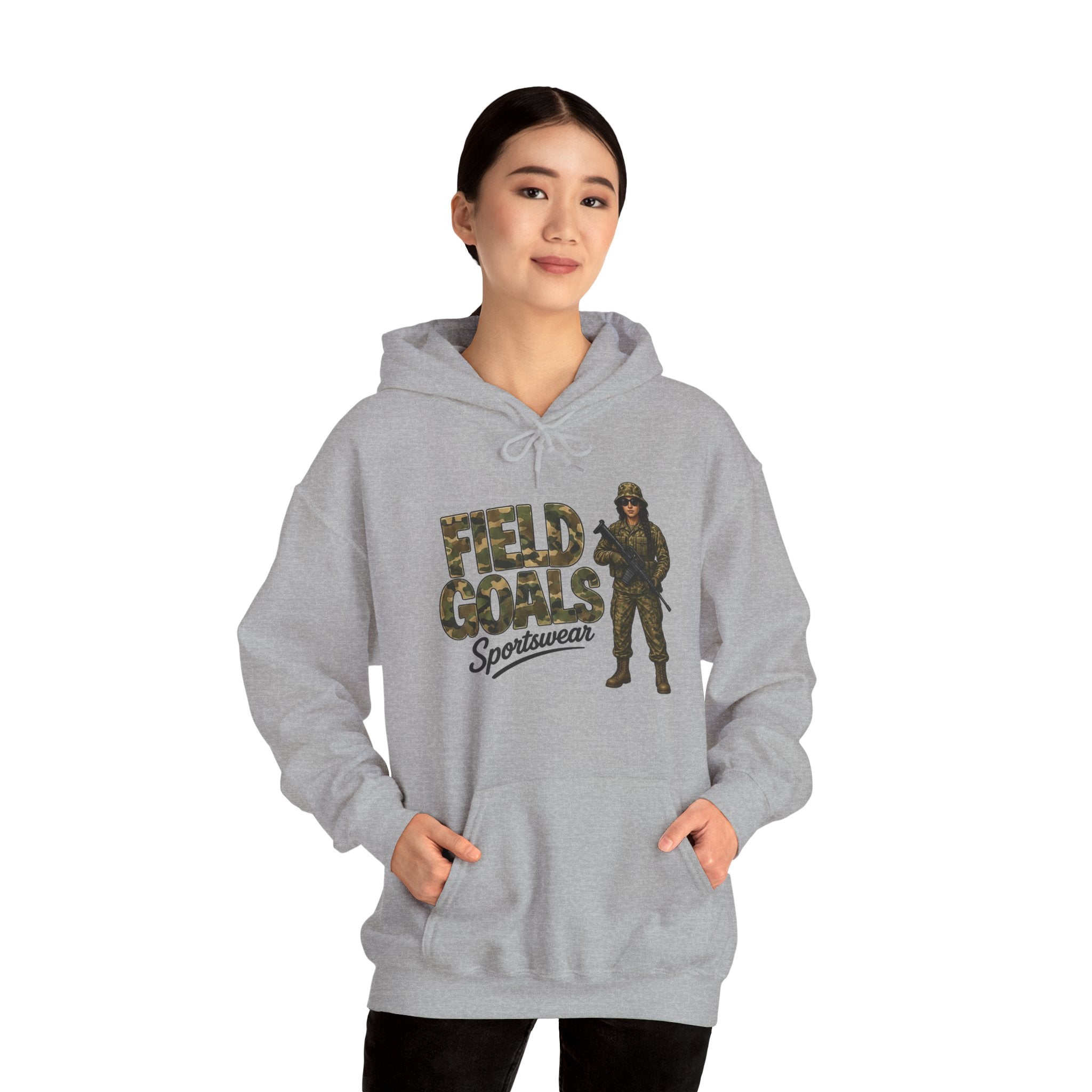 Field Goals Sportswear Hoodie — Military Camo Graphic Hooded Sweatshirt