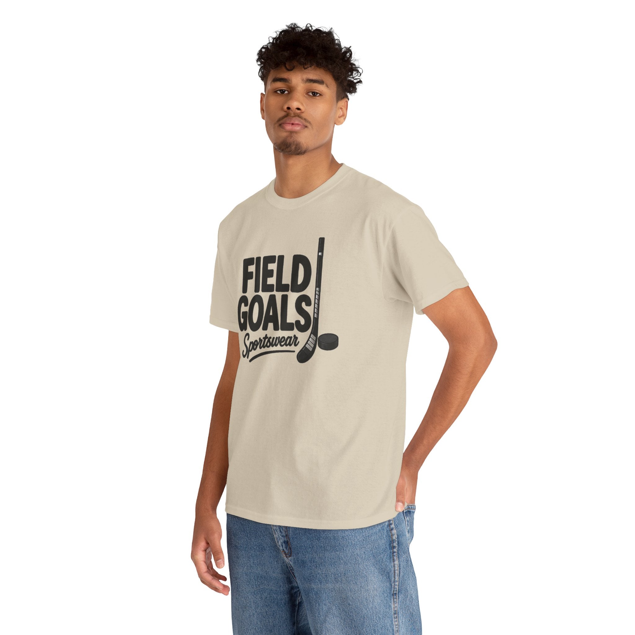Field Goals Sportswear T-Shirt — Hockey Stick & Puck Graphic Tee