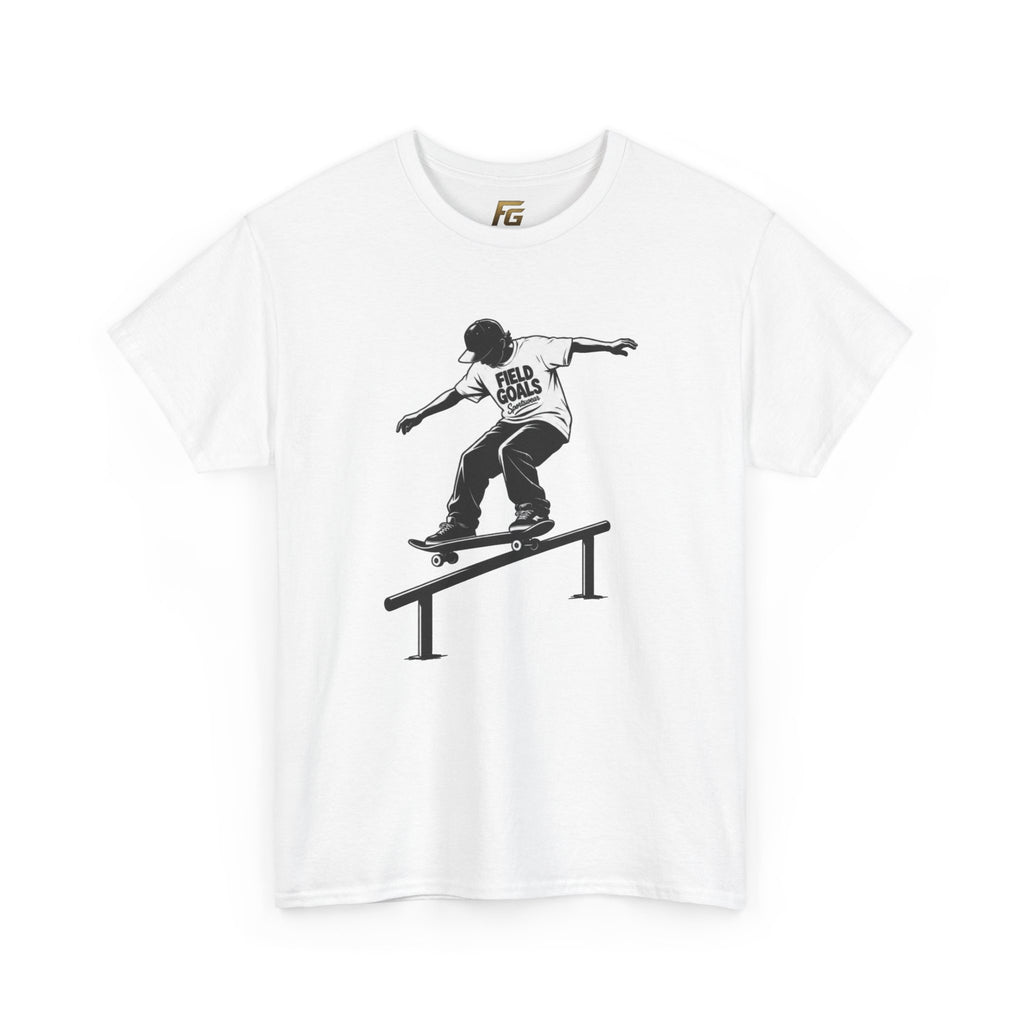 Field Goals Sportswear Skateboard Rail Grind Tee — Black Skate Silhouette Shirt
