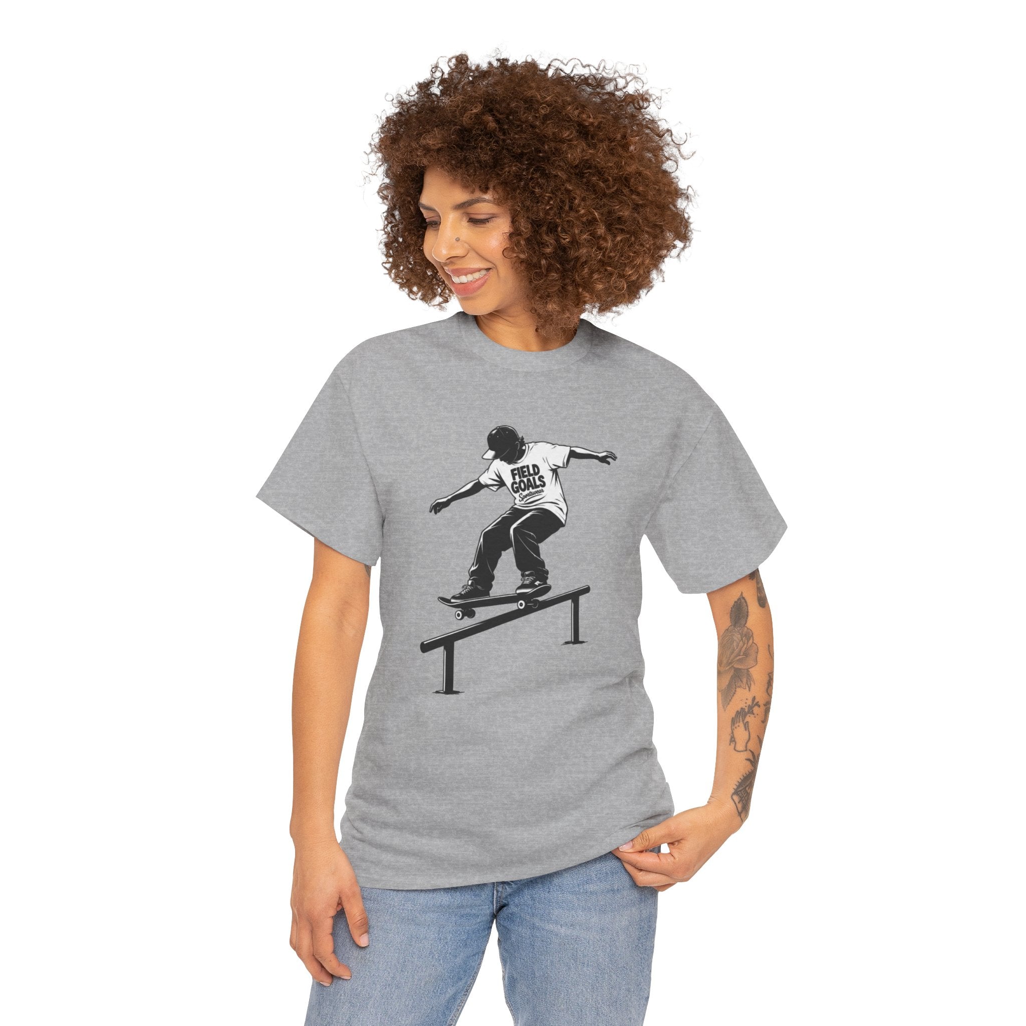 Field Goals Sportswear Skateboard Rail Grind Tee — Black Skate Silhouette Shirt