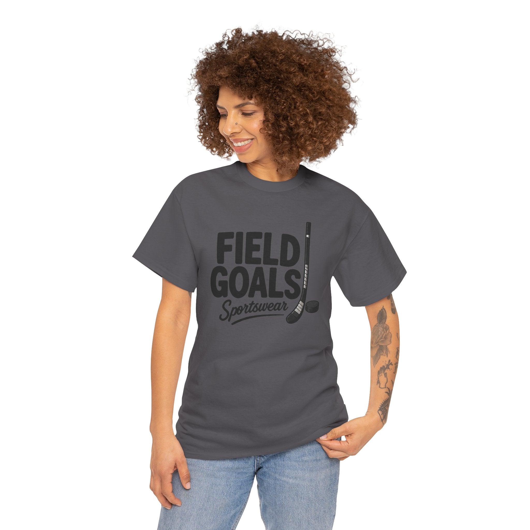 Field Goals Sportswear T-Shirt — Hockey Stick & Puck Graphic Tee