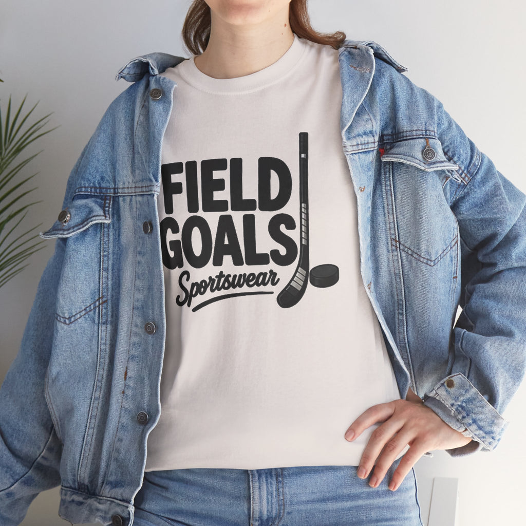 Field Goals Sportswear T-Shirt — Hockey Stick & Puck Graphic Tee