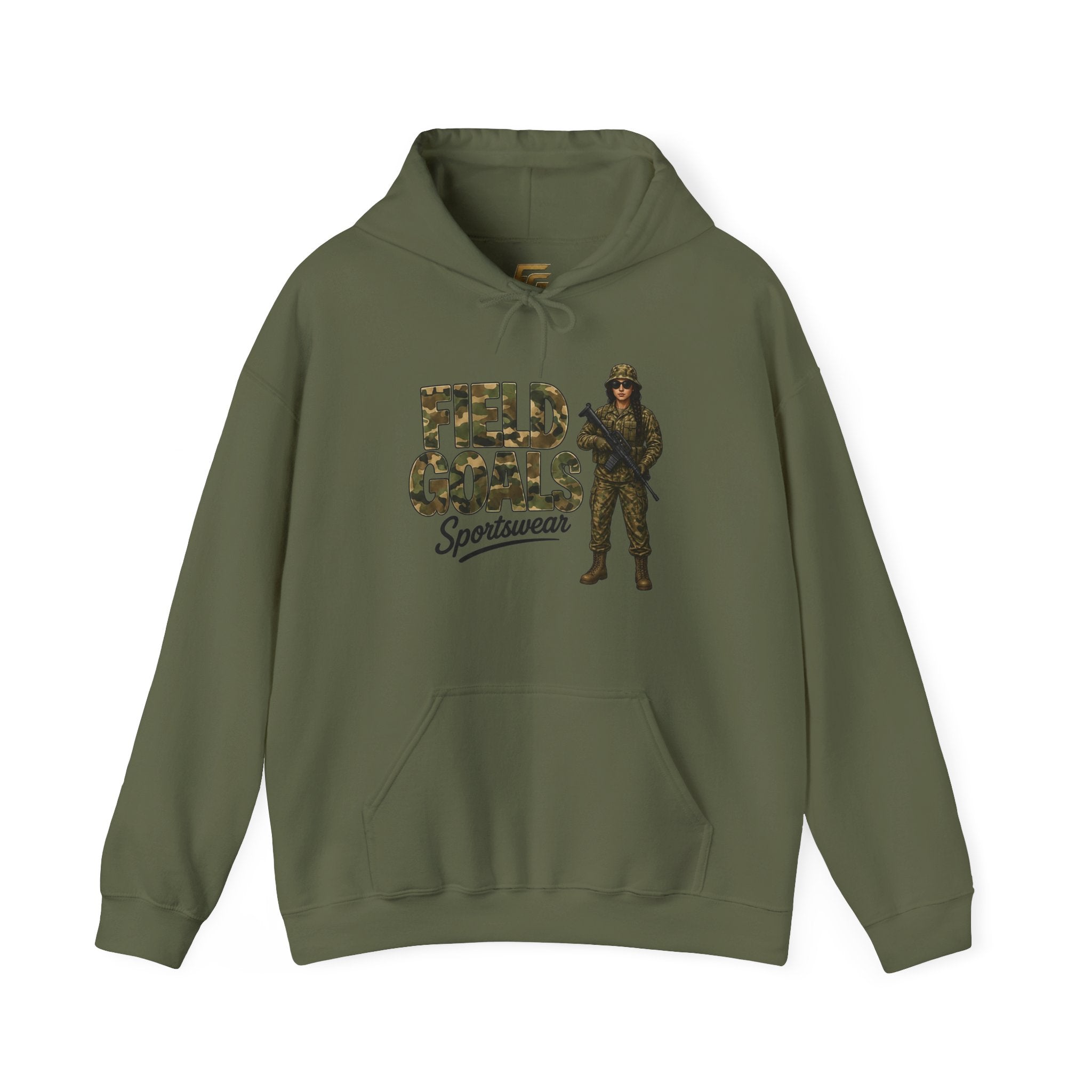 Field Goals Sportswear Hoodie — Military Camo Graphic Hooded Sweatshirt