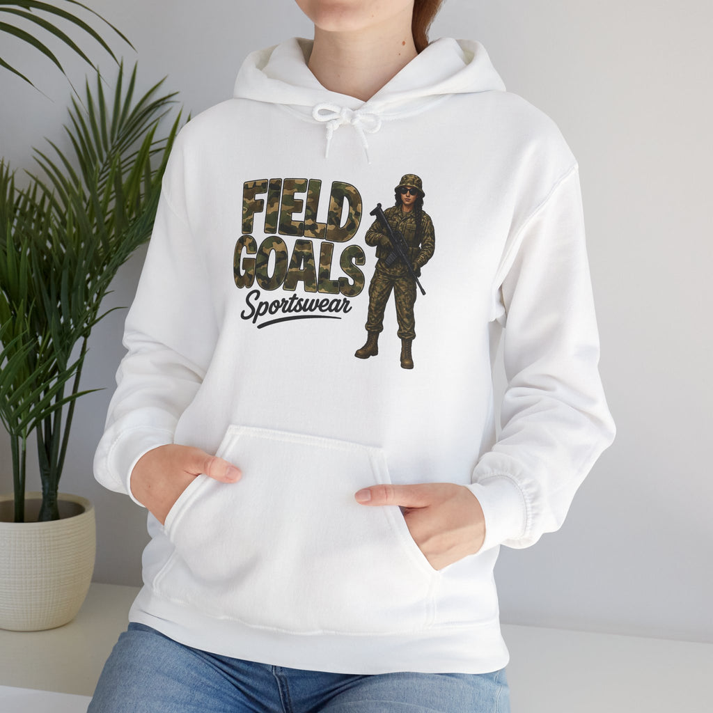 Field Goals Sportswear Hoodie — Military Camo Graphic Hooded Sweatshirt