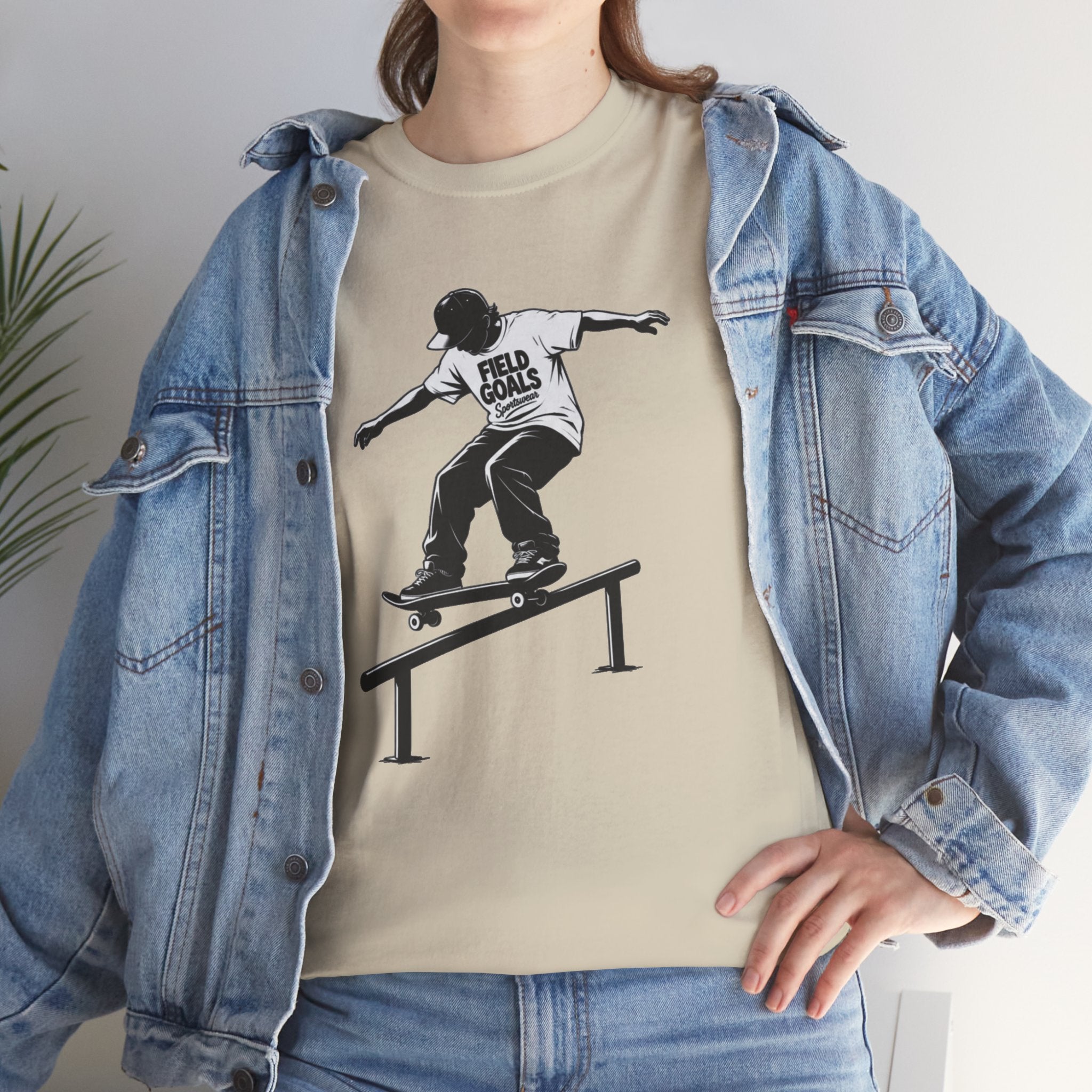 Field Goals Sportswear Skateboard Rail Grind Tee — Black Skate Silhouette Shirt