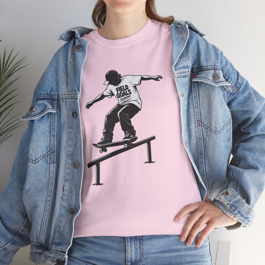 Field Goals Sportswear Skateboard Rail Grind Tee — Black Skate Silhouette Shirt