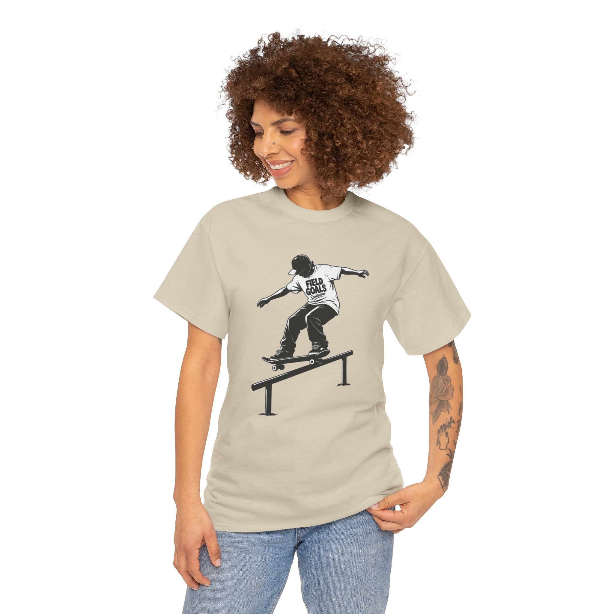 Field Goals Sportswear Skateboard Rail Grind Tee — Black Skate Silhouette Shirt