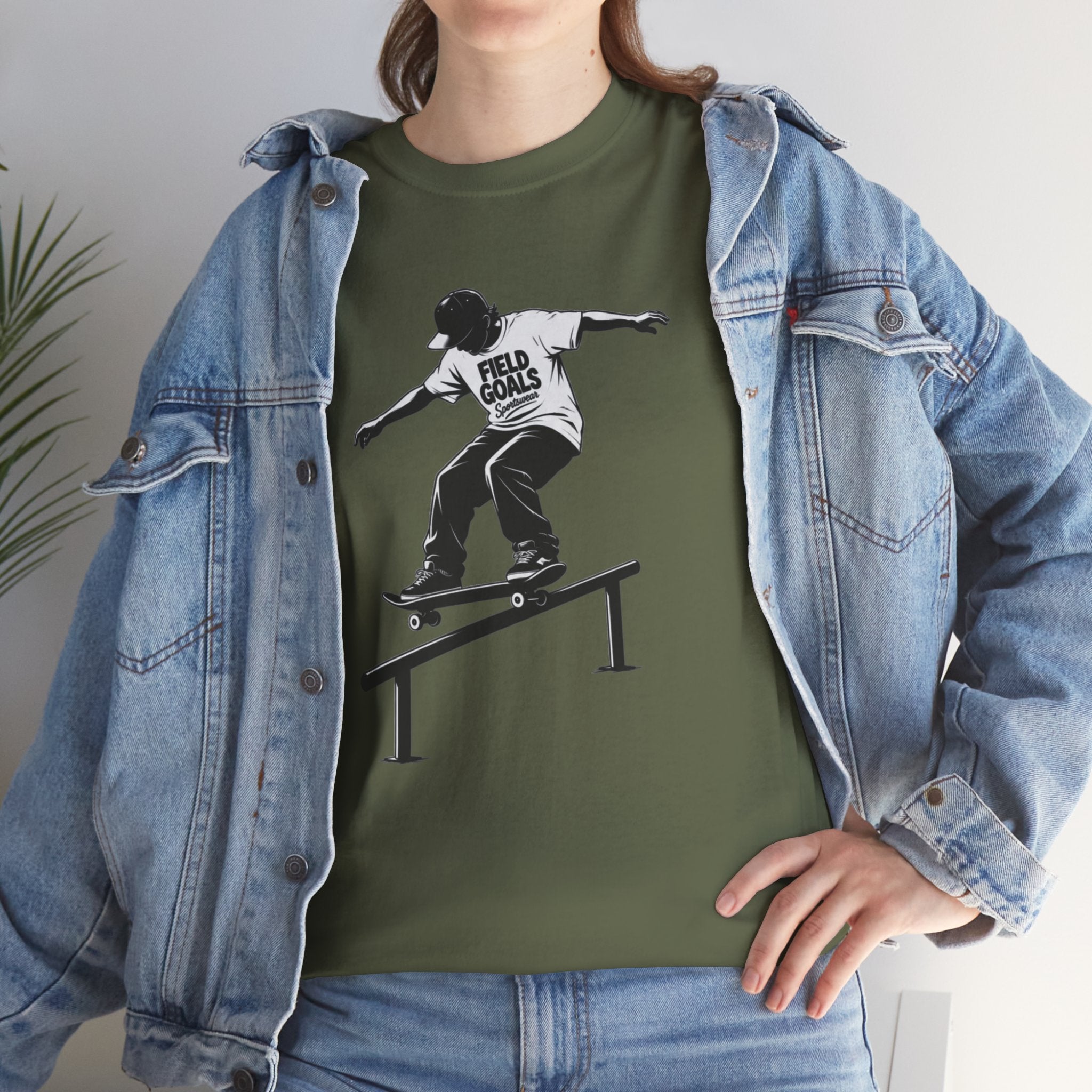 Field Goals Sportswear Skateboard Rail Grind Tee — Black Skate Silhouette Shirt