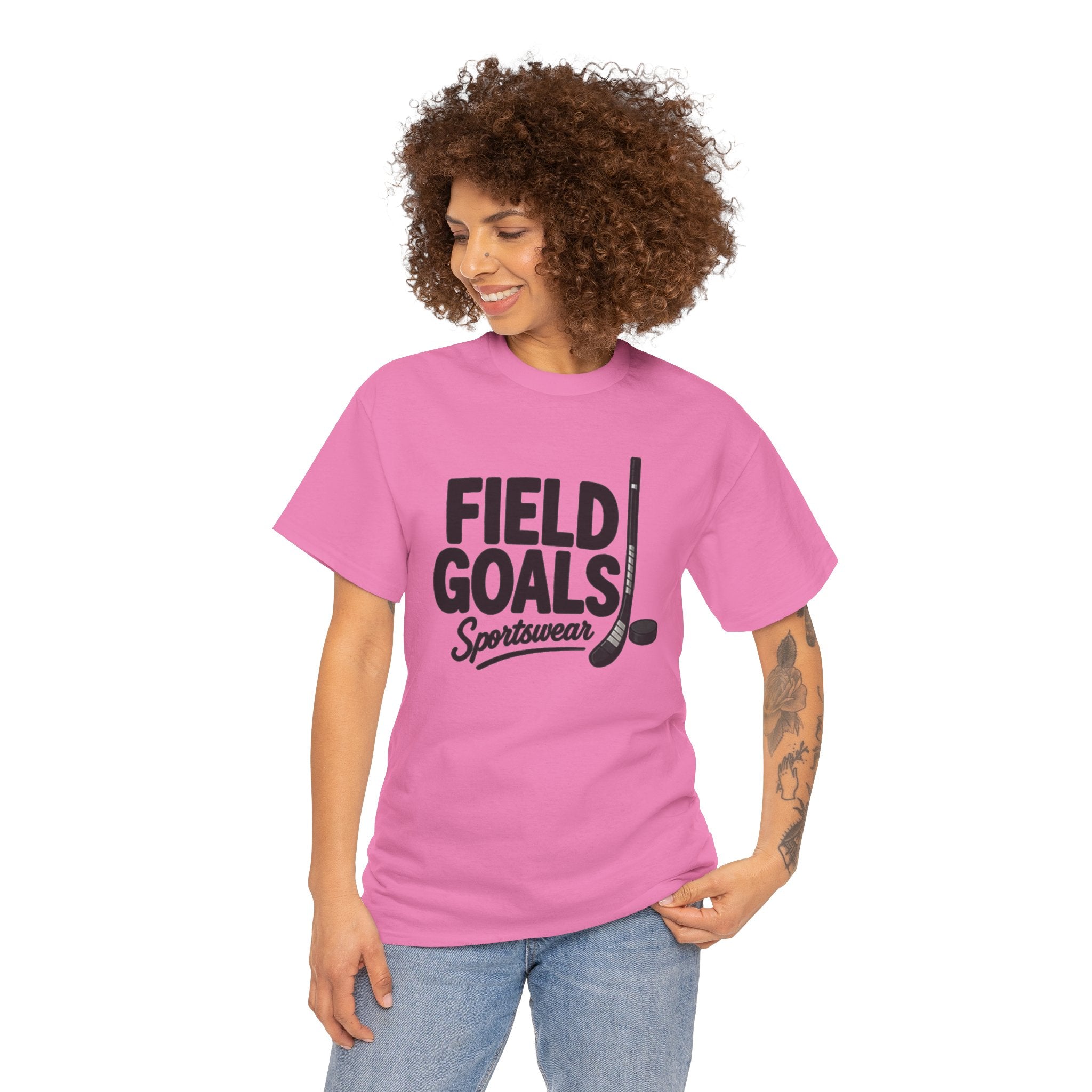 Field Goals Sportswear T-Shirt — Hockey Stick & Puck Graphic Tee