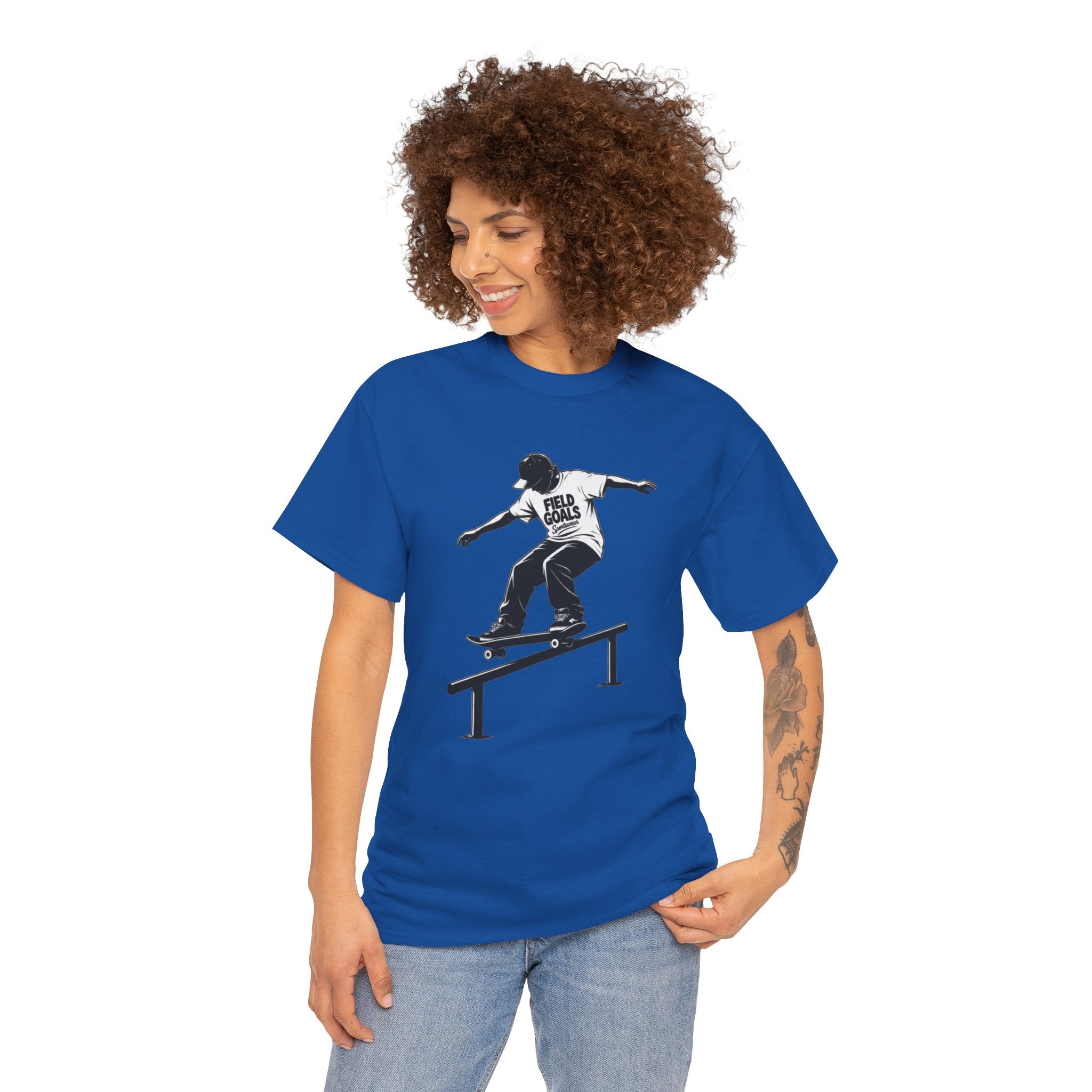 Field Goals Sportswear Skateboard Rail Grind Tee — Black Skate Silhouette Shirt