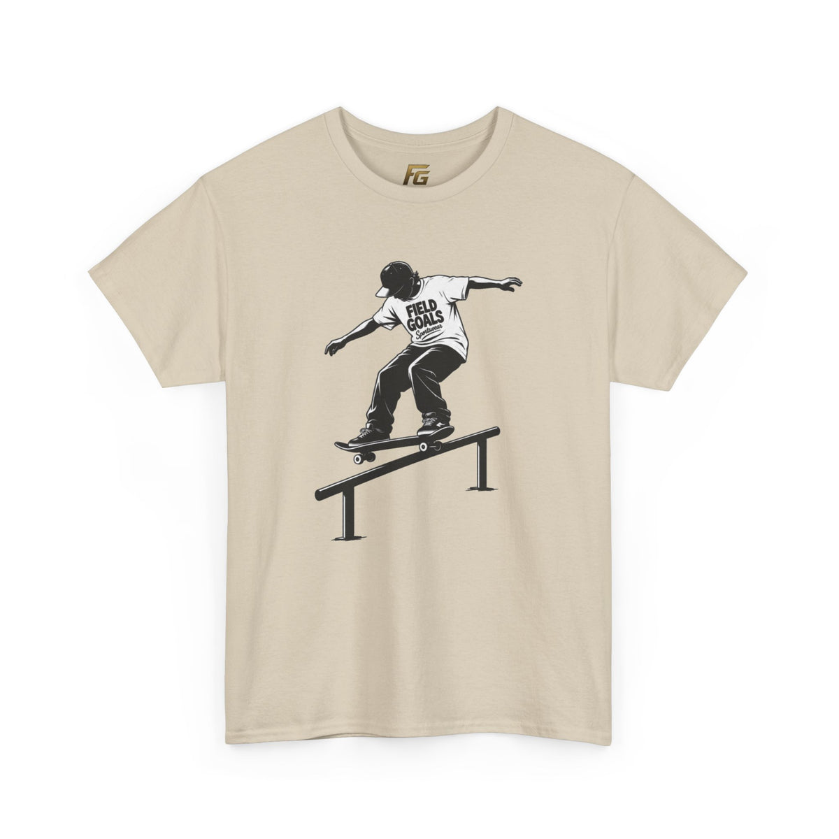 Field Goals Sportswear Skateboard Rail Grind Tee — Black Skate Silhouette Shirt